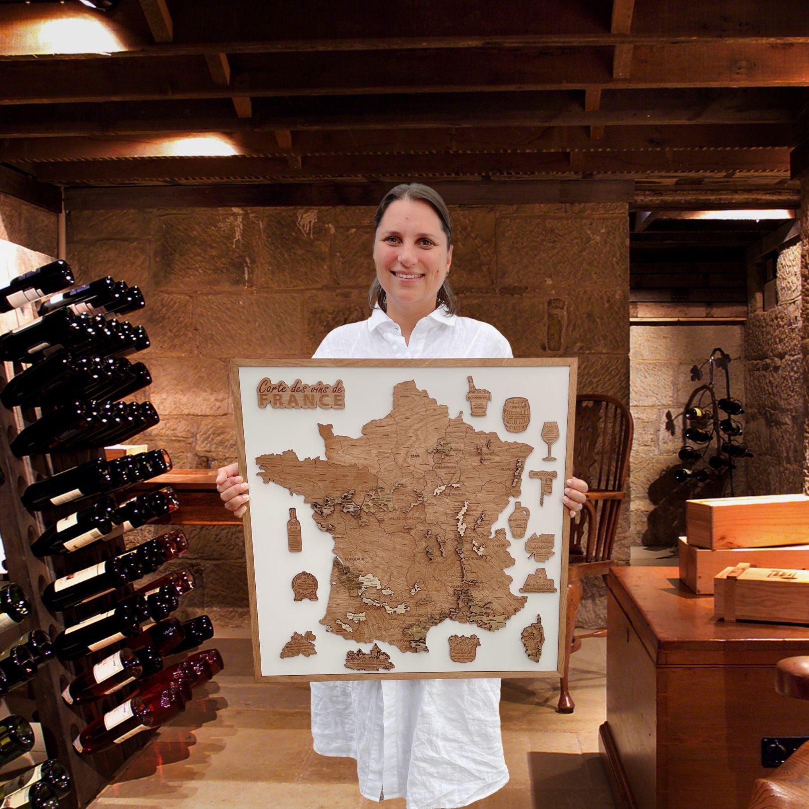 Wooden wine map of France ( 58*58 cm)