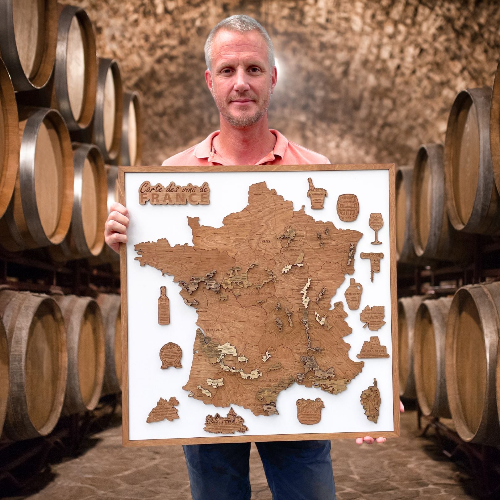 Wooden wine map of France ( 58*58 cm)