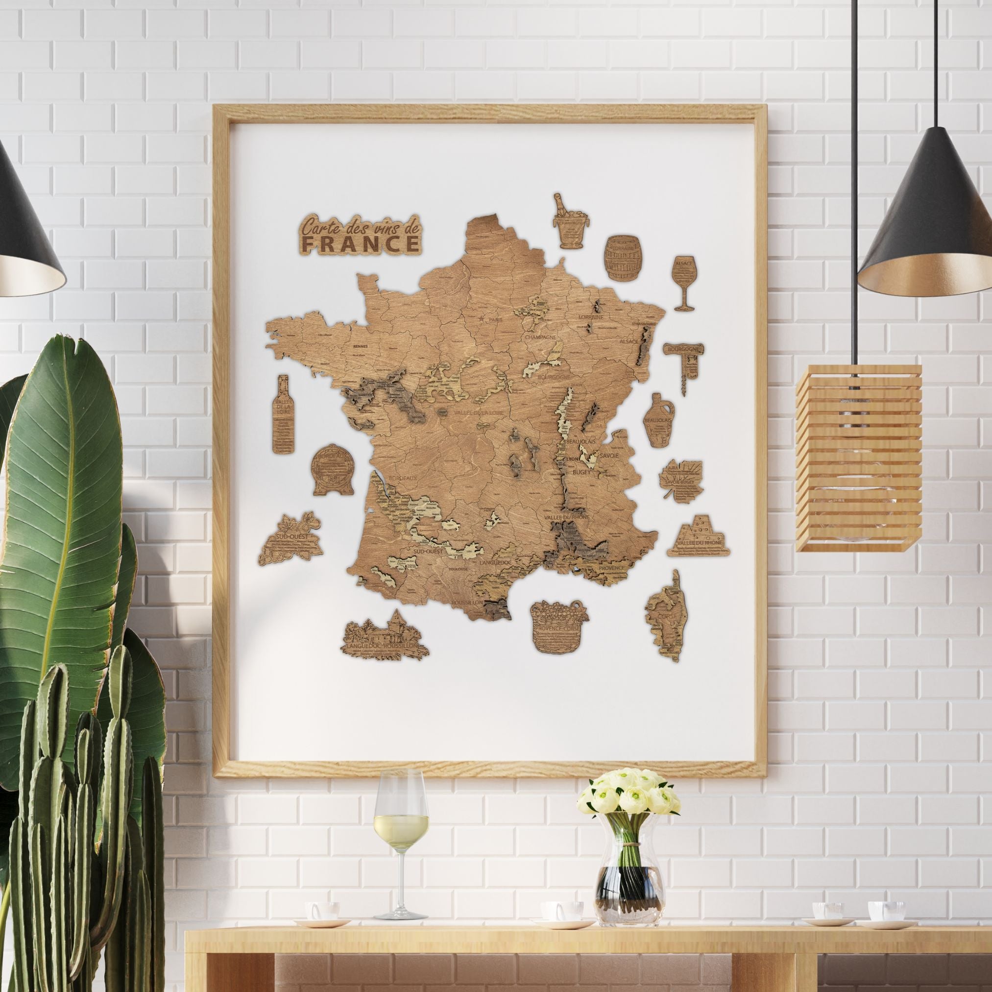 Wooden wine map of France ( 58*58 cm)