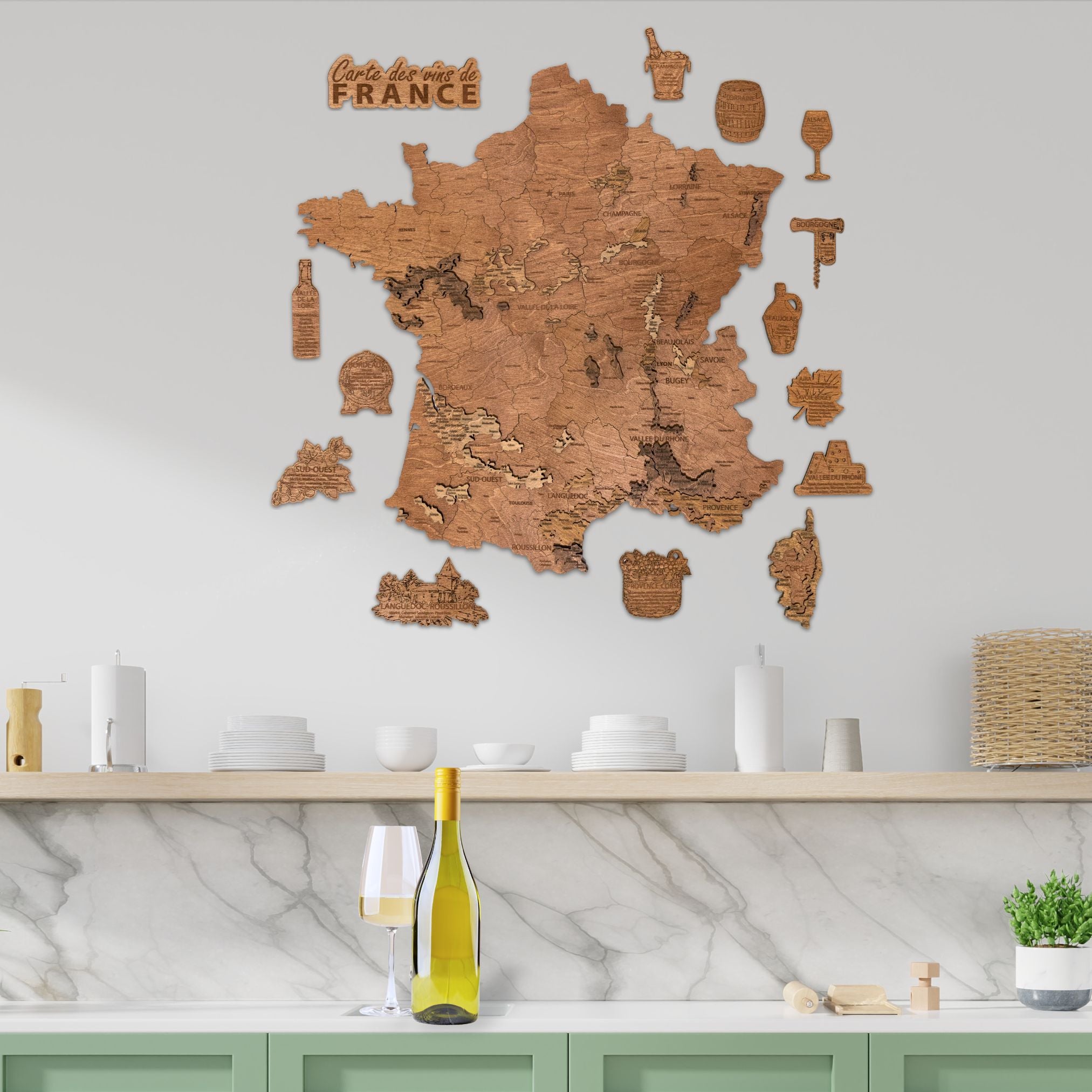 Wooden wine map of France ( 58*58 cm)