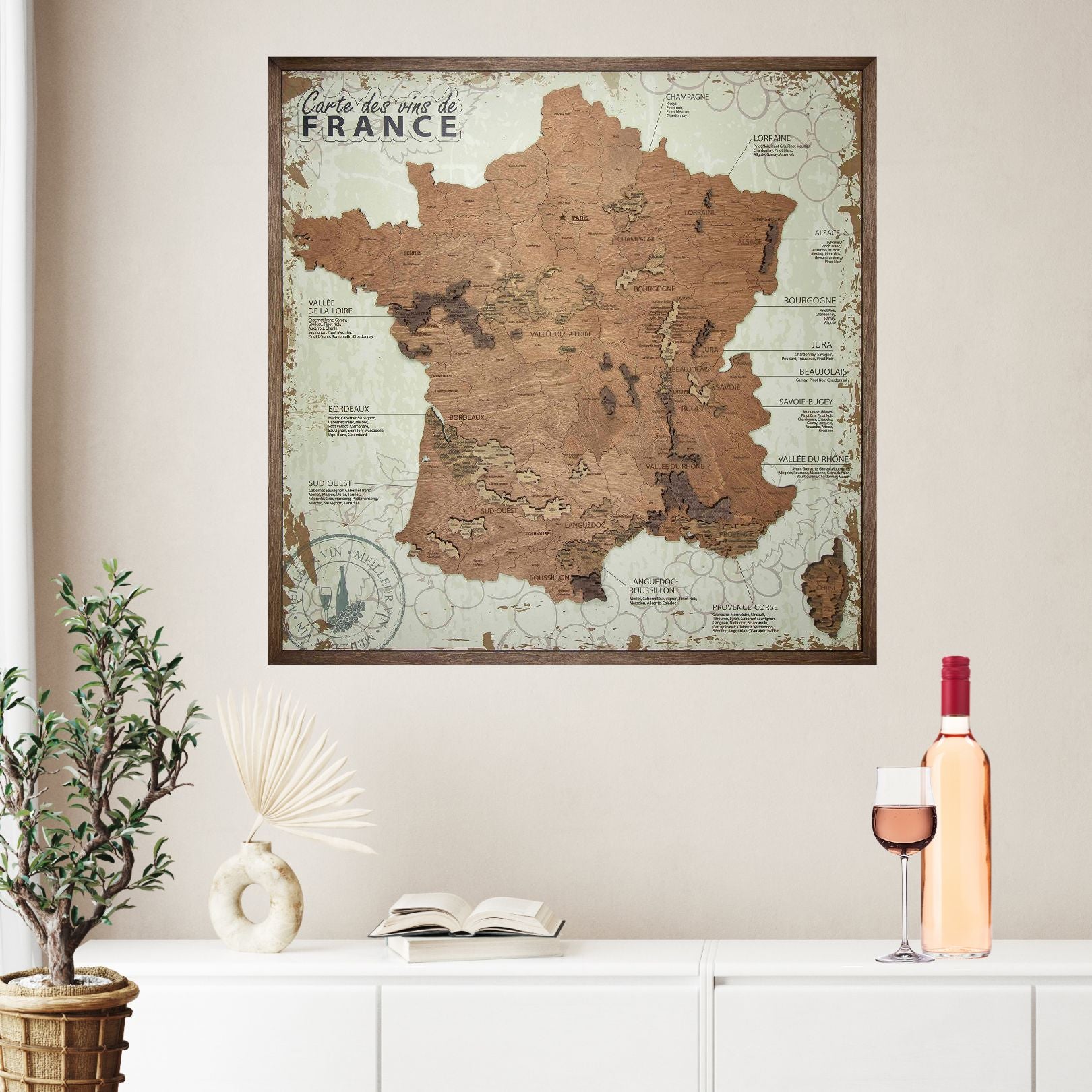 Tableau Carte des vins de France sur panneau blanc