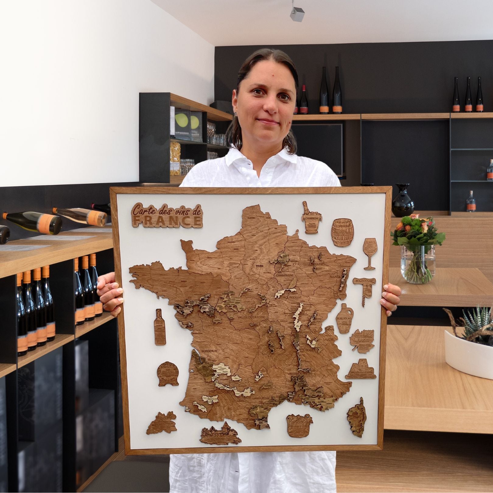 Wooden wine map of France ( 58*58 cm)