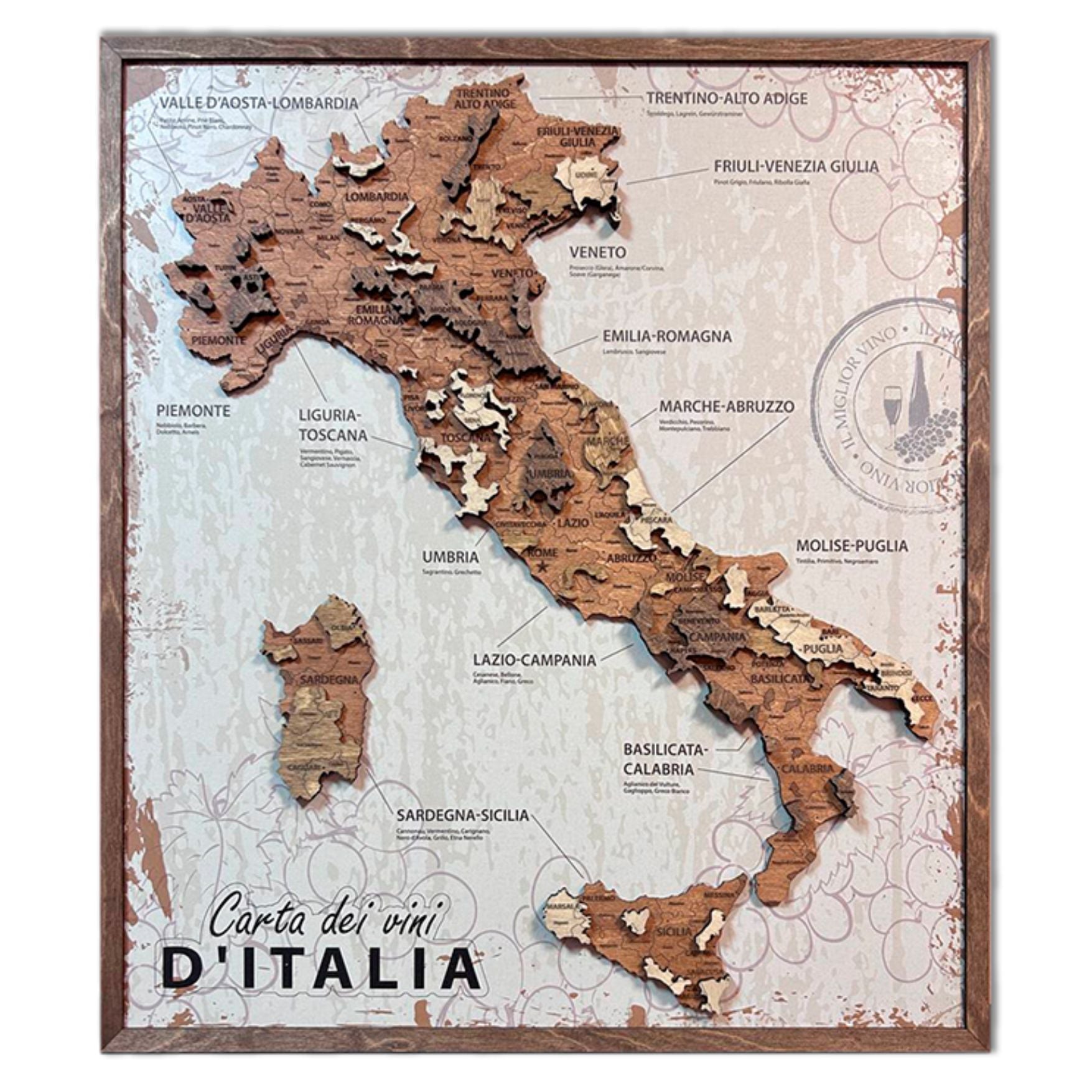 Tableau Carte des vins d’Italie sur panneau