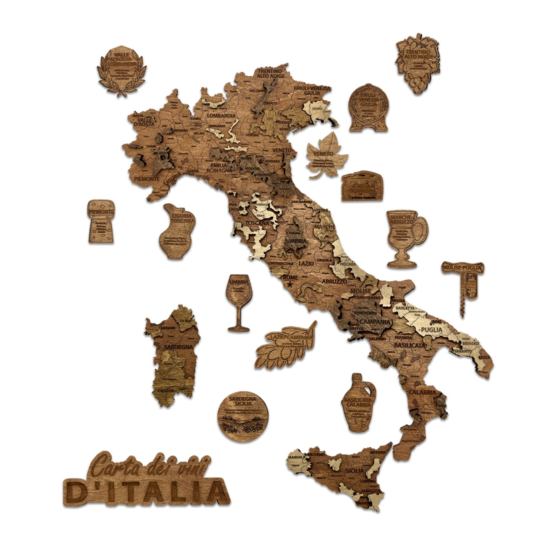 Carte des vins d’Italie en bois (55 × 60 cm)