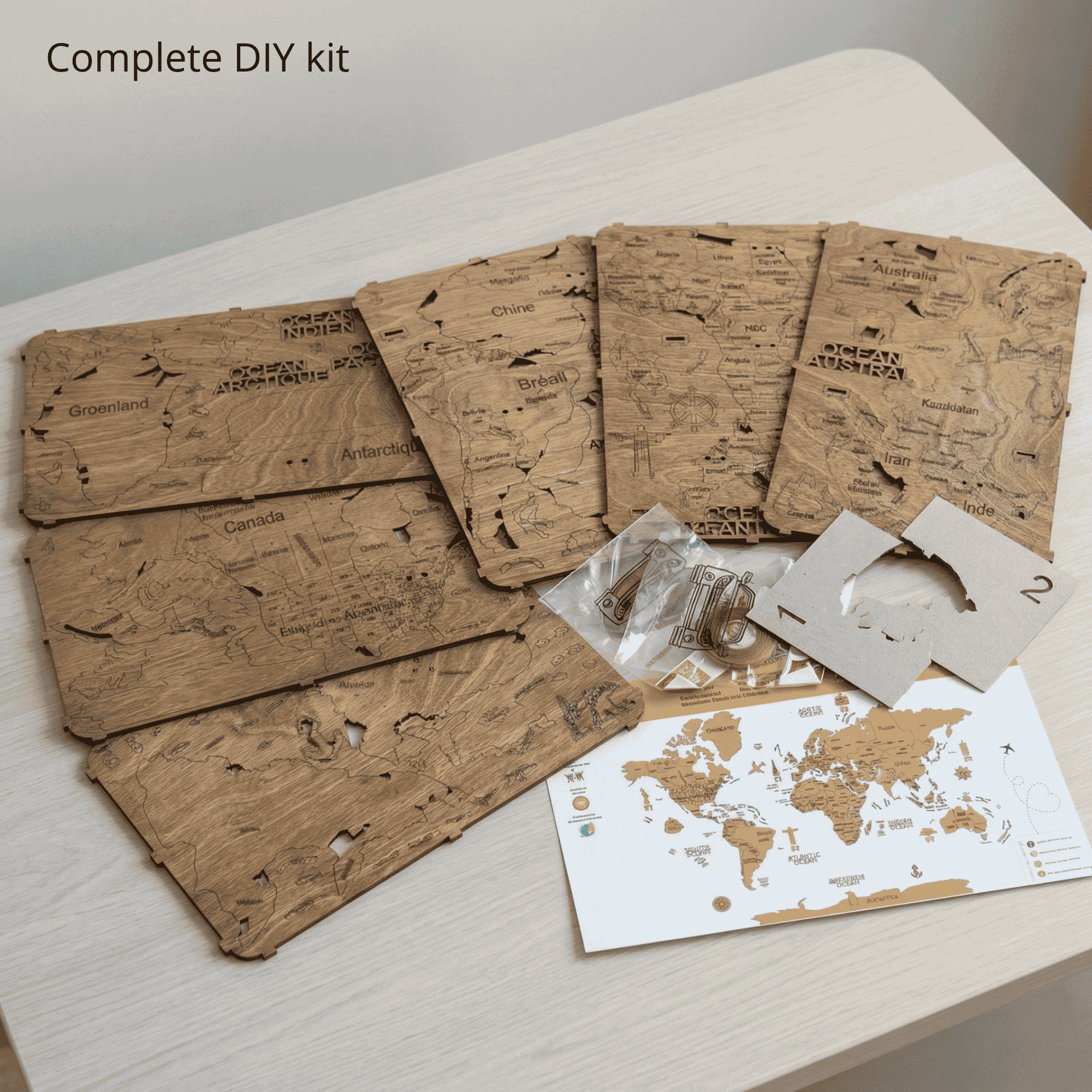 2D Wooden World Map Dark