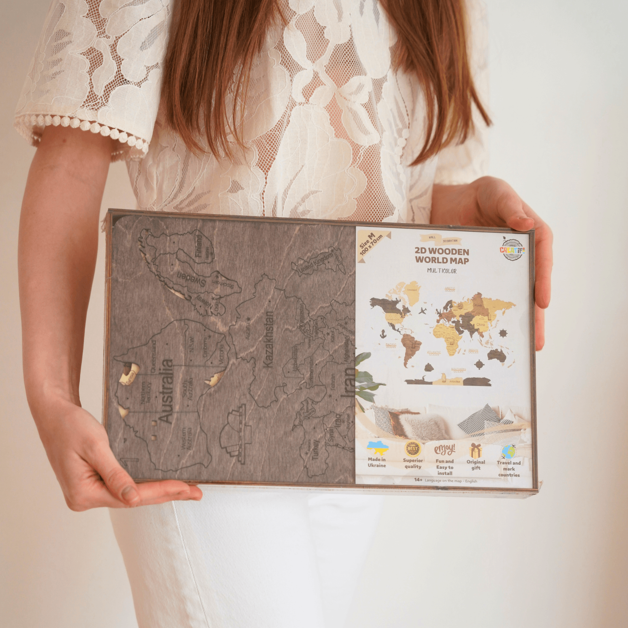 2D Multicolor wooden world map