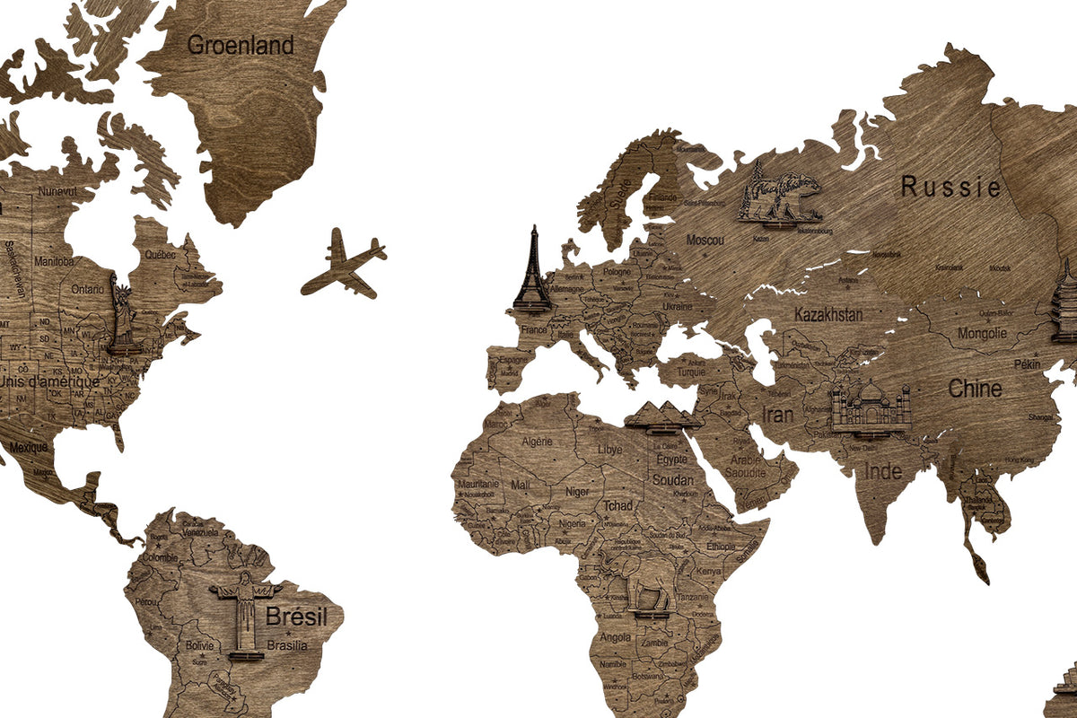 2D Wooden World Map Dark