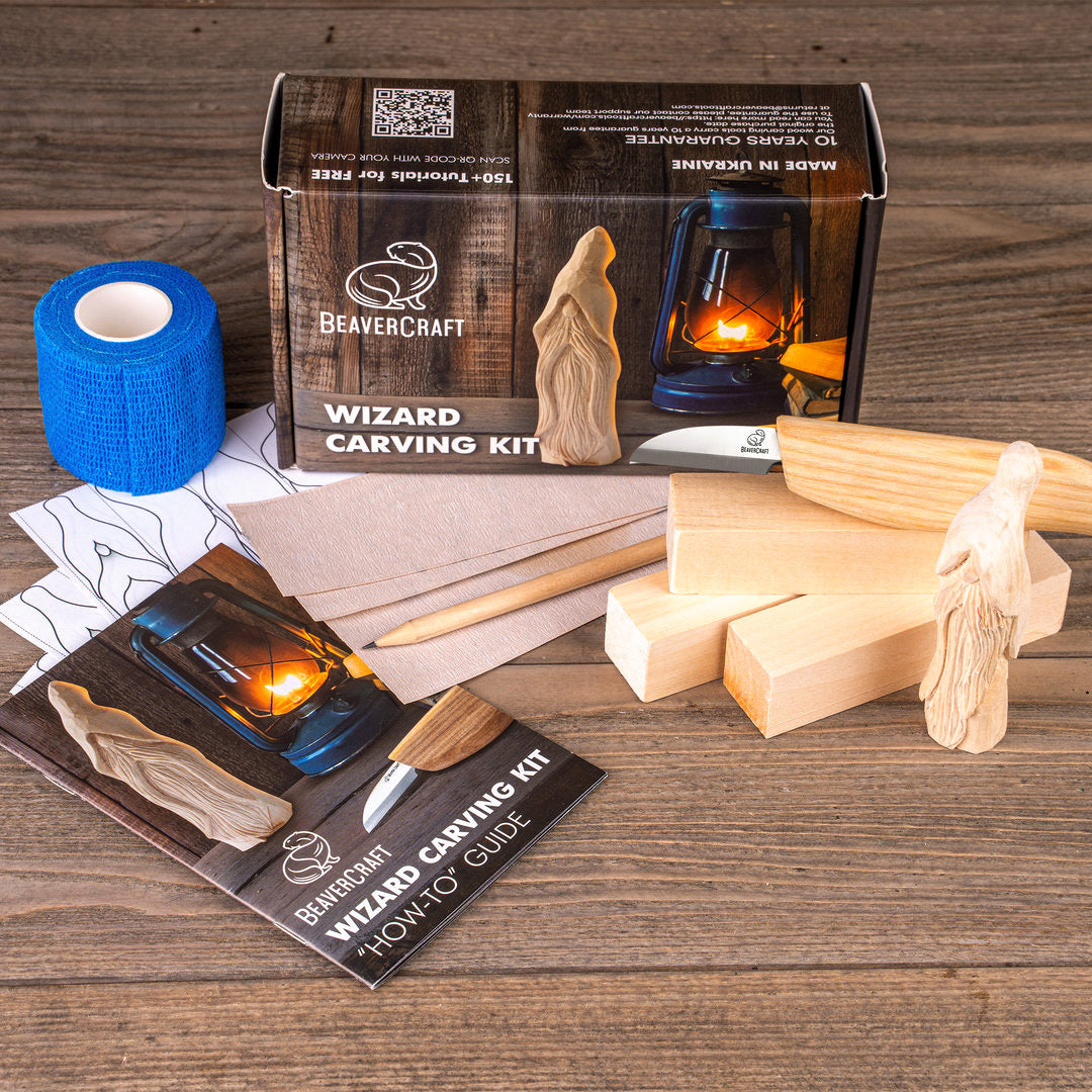 Kit de sculpture sur bois « Magicien » pour débutants