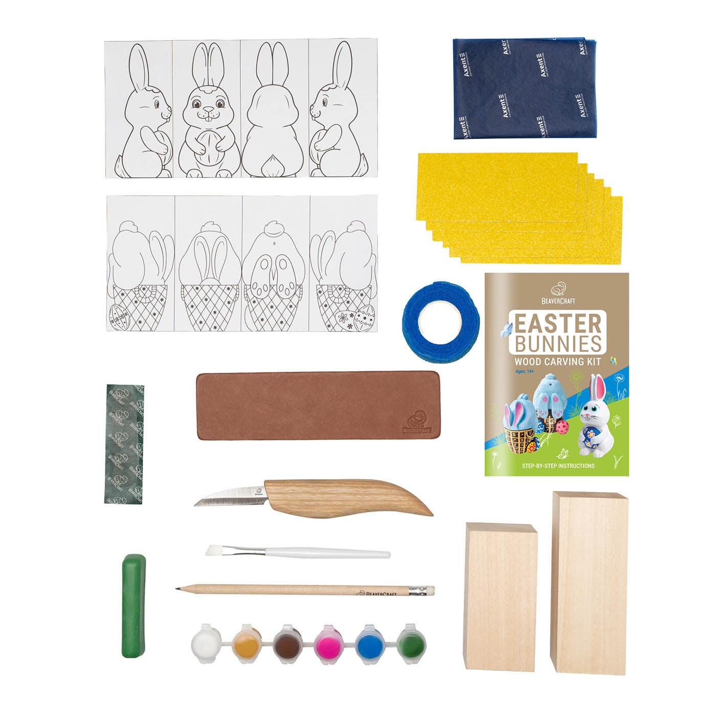 Hoppy Bunnies Wood Carving Kit with Paints