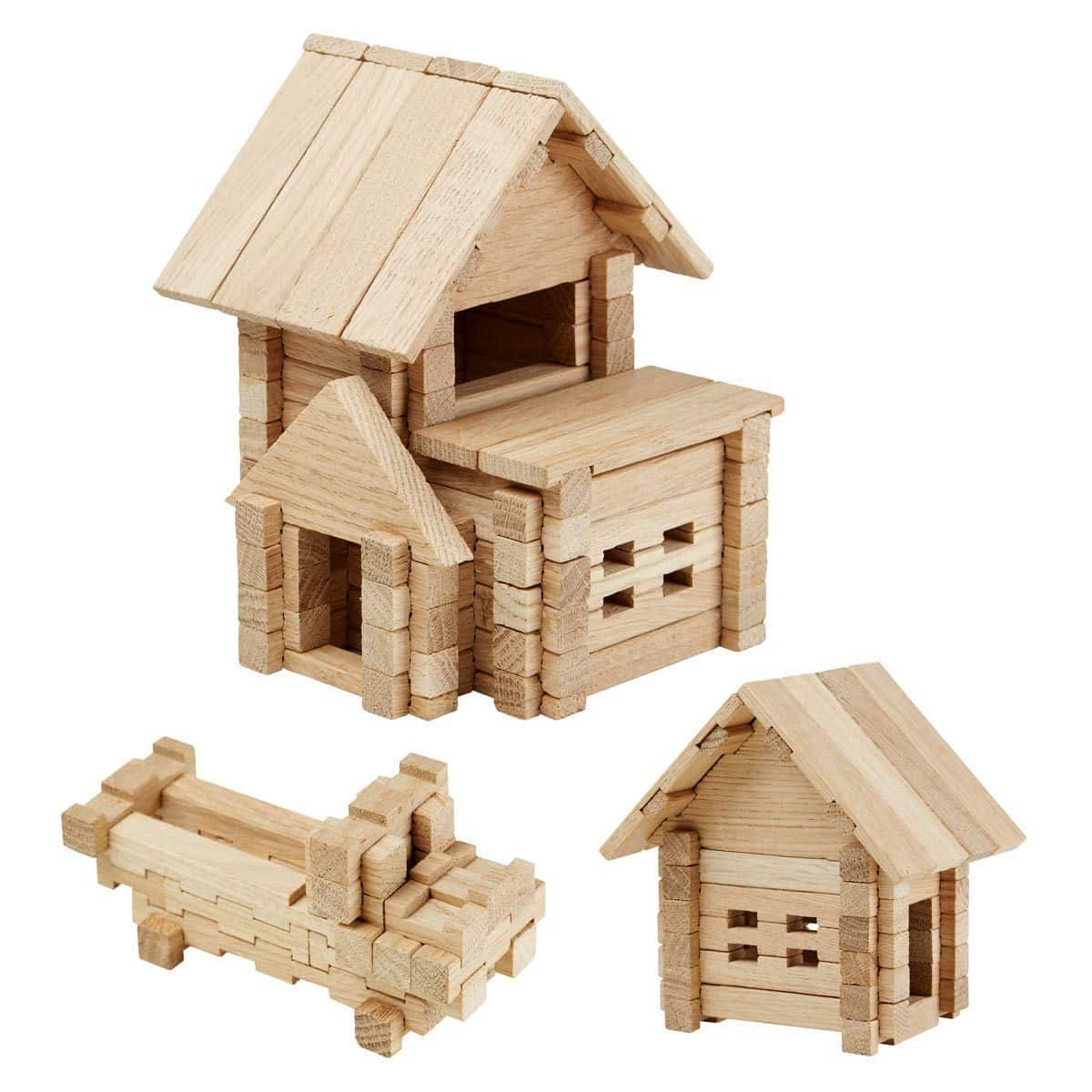 House with Garage Wooden Construction Set, 75 pieces