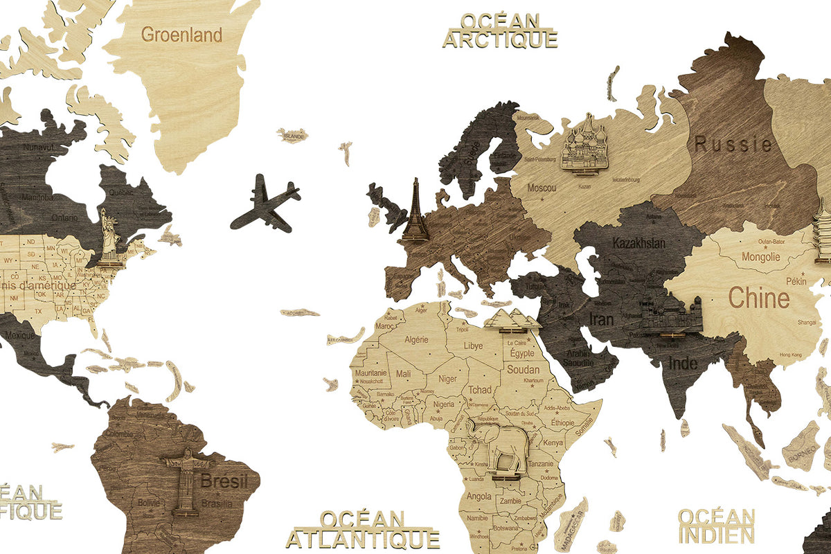 Carte du monde en bois 2D Multicolore