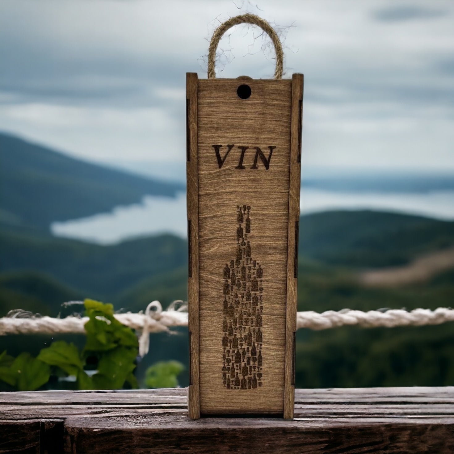 Wooden wine box with cord "Bottle"