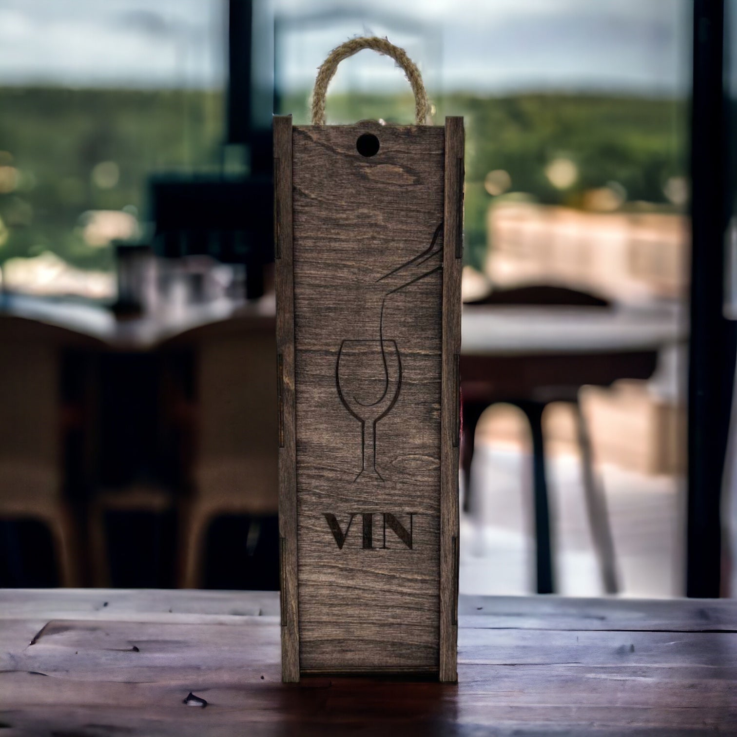 Wooden wine box with cord "Glass"