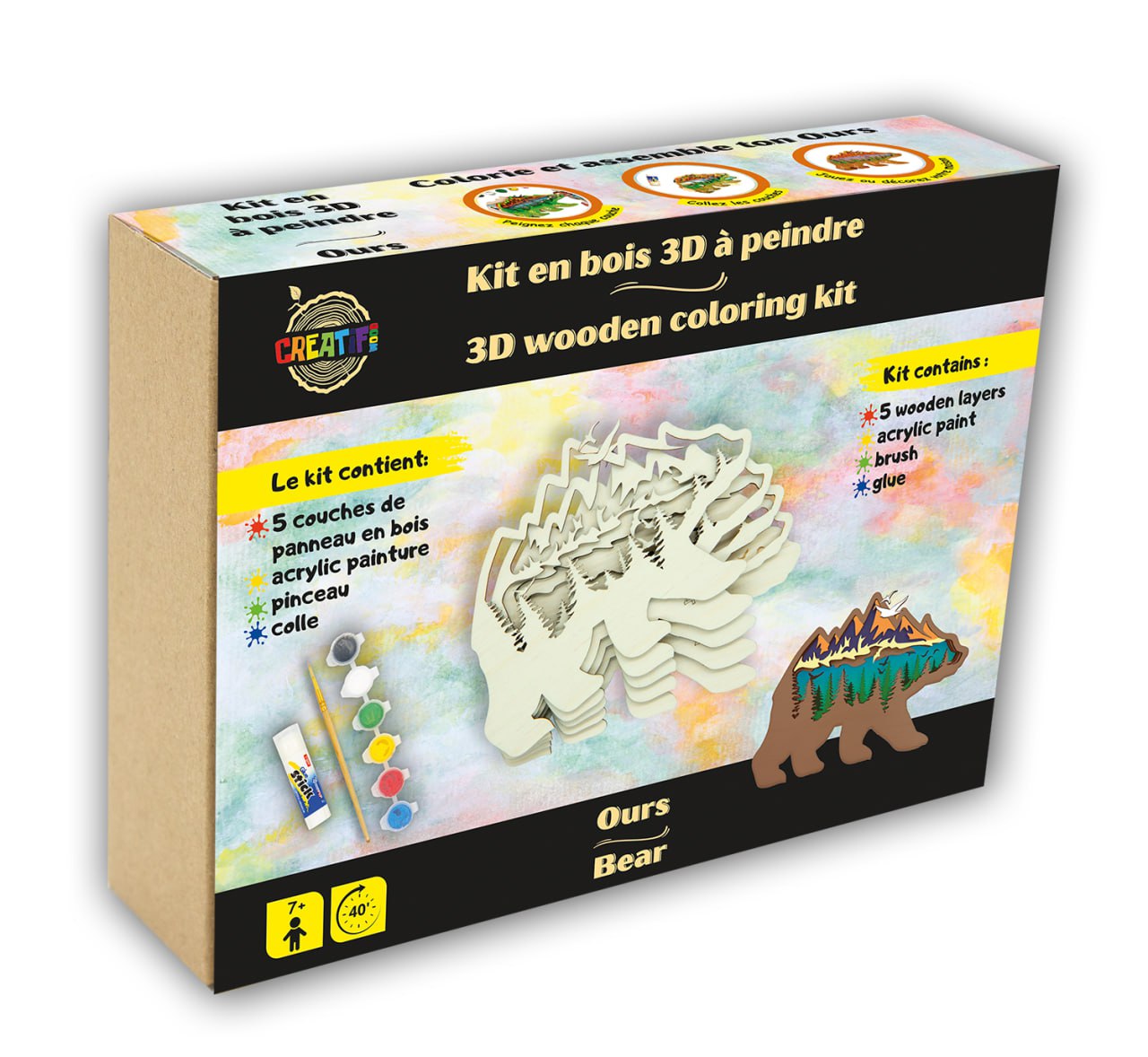 3D wooden kit to paint Bear