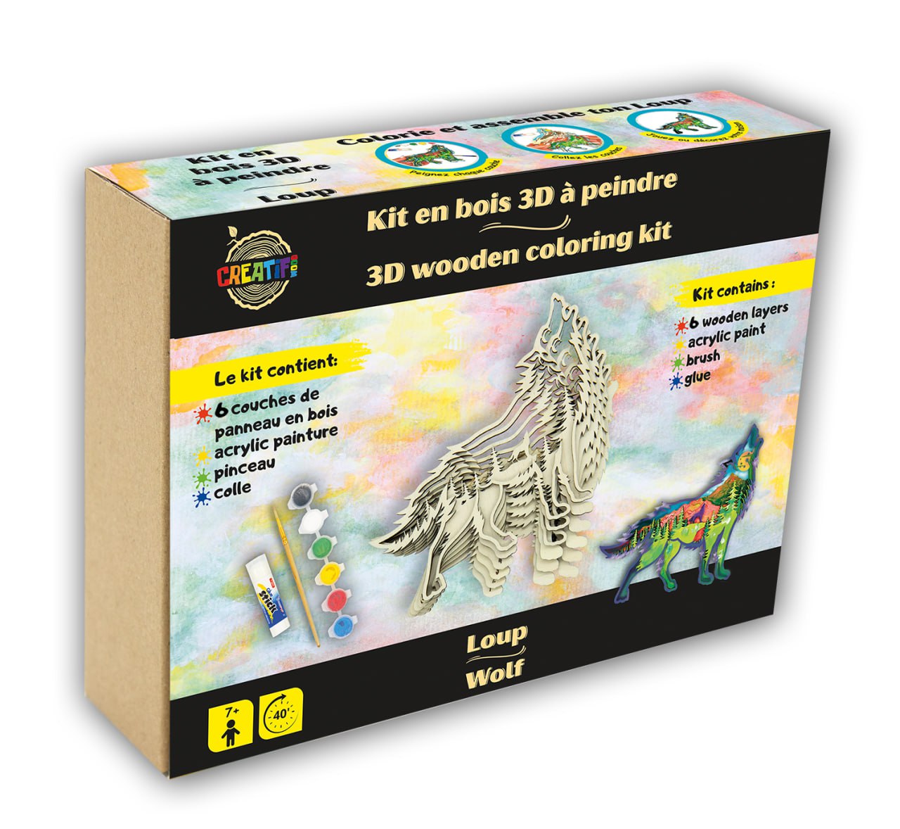3D Wooden coloring kit Wolf